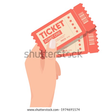 Hand holding two tickets. Flat vector illustration 