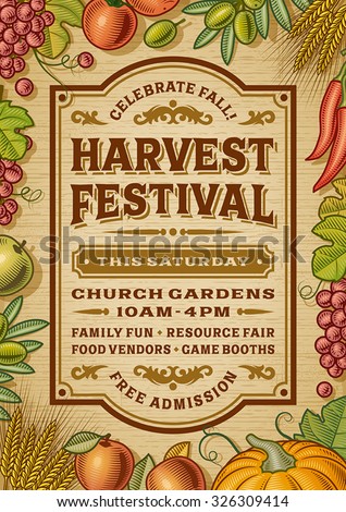 Vintage Harvest Festival Poster. Editable EPS10 vector illustration with clipping mask and transparency.