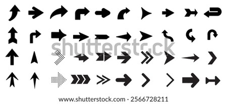 Set black arrows for web design. Arrows vector icon. Arrow icon. Set of big black vector arrows. Cursor, Click. Arrow icon pack