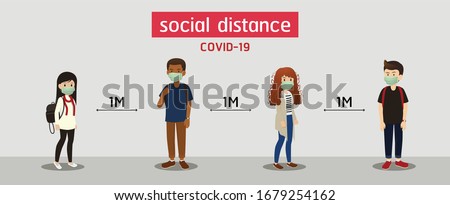 s.ocial distance, Space for safety, and people should be 1 meter apart, social distancing