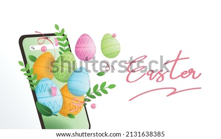Easter season online,Easter eggs bouncing off smartphones.