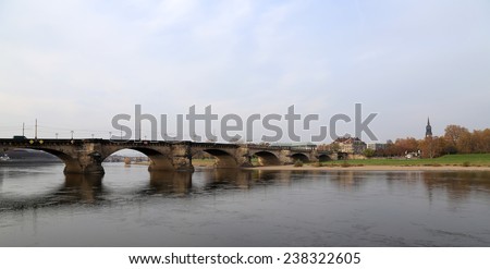 DRESDEN, GERMANY -  NOVEMBER 12, 2014: view of bridge over Elbe river in Dresden, Germany