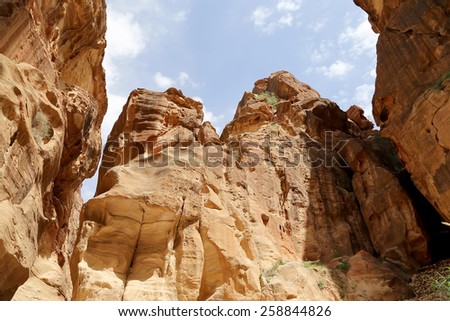 Detail of rock in the 1.2km long path (As-Siq) in the city of Petra, Jordan