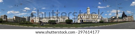 MOSCOW, RUSSIA - JUNE, 18 2015:Komsomolskaya Square (Three Station Square or simply Three Stations) thanks to three railway terminal situated there:Leningradsky, Yaroslavsky, Kazansky.Moscow, Russia