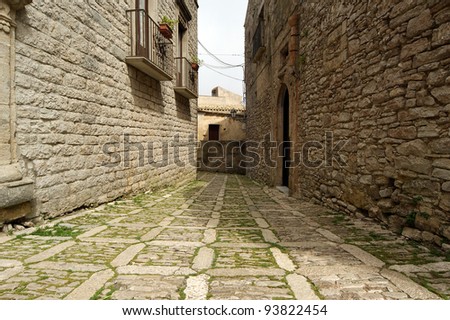 Ancient streets in old italian style. Erice, Sicily, Italy