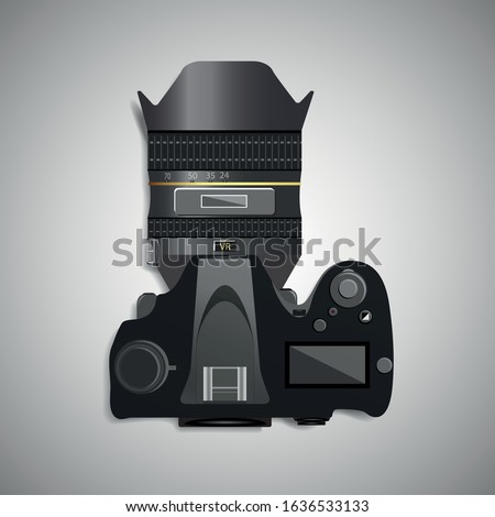 Professional digital photo camera . Top view.  Vector illustration. 