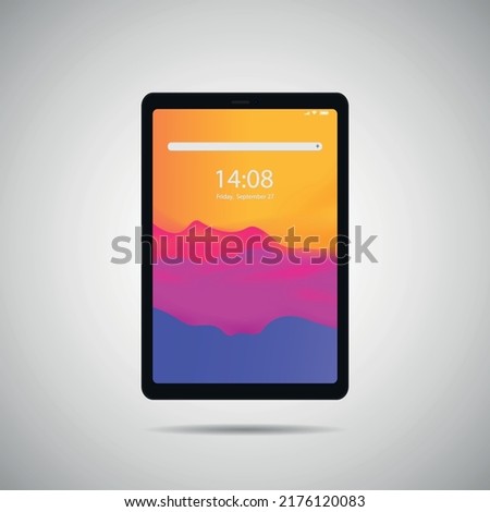 Realistic tablet PC. Vector illustration in trendy thin frame design with front side view. 