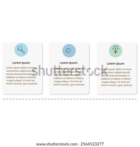 Business process. Chart with 3 steps, options, sections. Vector template.