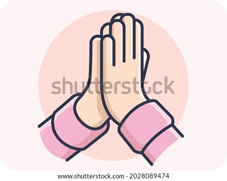 Hand Gestures prayer respect to both hands close together It is used for please or thank you prayers and is sometimes used to express sadness and regret, icon, vector design, isolated background.