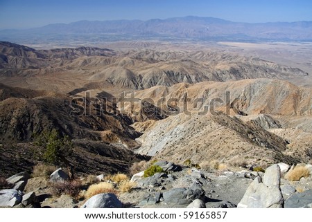 Mountainous desert landscape in Joshua Tree National Park, California