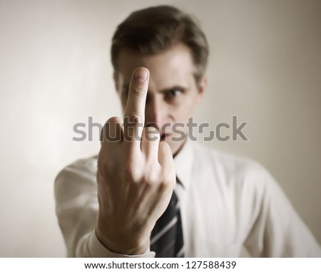 Man showing his middle finger
