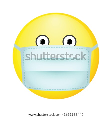 Emoji with a medical mask protecting him from coronavirus. Healthcare concept. Antivirus. VECTOR illustration.