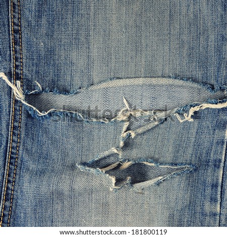Ripped jeans. Denim fabric