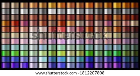 Vector Gradients collection. golden, silver, bronze, copper, violet, purple colors gradient set. Shiny, elegant colors for chrome border, logo, label design, frame, ribbon, award