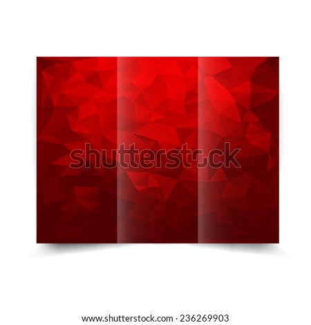 Red tri-fold brochure design template with abstract geometric background with triangles. Tri-Fold Mock up & back Brochure Design