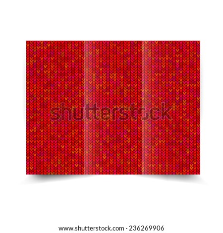 Red tri-fold brochure design template with knitted background. Tri-Fold Mock up & back Brochure Design