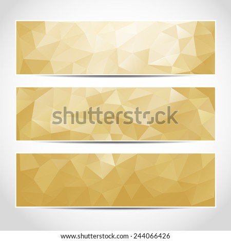 Set of trendy gold banners template or website headers with abstract geometric background. Design illustration
