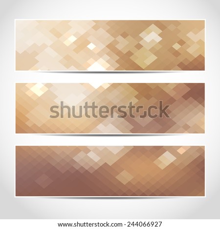 Set of trendy light gold banners template or website headers with abstract geometric background. Design illustration