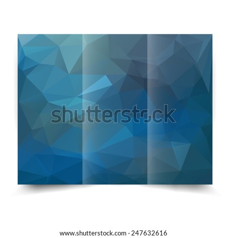 Blue tri-fold brochure design template with abstract geometric background. Tri-Fold Mock up and back Brochure Design with triangles.