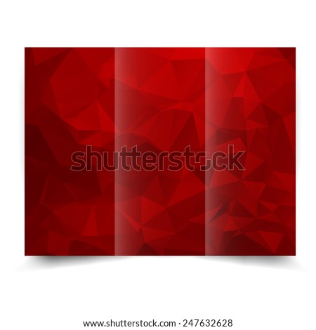 Red tri-fold brochure design template with abstract geometric background. Tri-Fold Mock up and back Brochure Design with triangles.