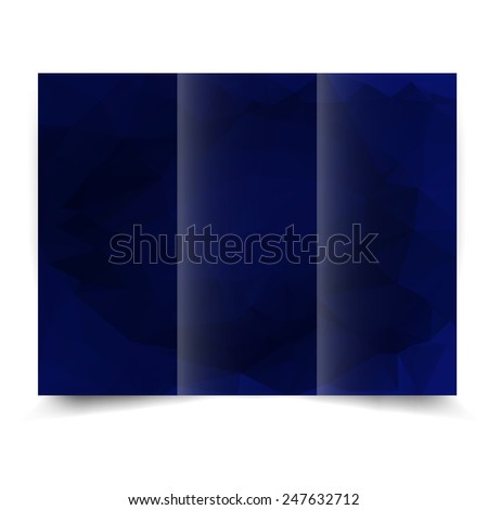Blue tri-fold brochure design template with abstract geometric background. Tri-Fold Mock up and back Brochure Design with triangles.