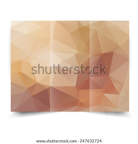 Beige tri-fold brochure design template with abstract geometric background. Tri-Fold Mock up and back Brochure Design with triangles.