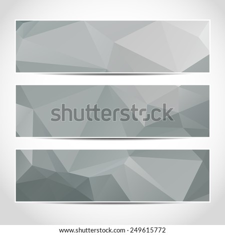 Set of trendy grey banners template or website headers with abstract geometric background. Design illustration