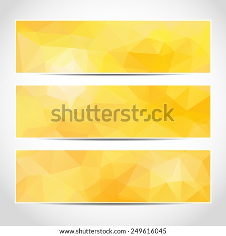 Set of trendy yellow sunny banners template or website headers with abstract geometric background. Design illustration
