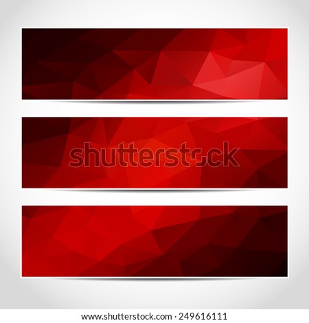 Set of trendy red banners template or website headers with abstract geometric background. Design illustration