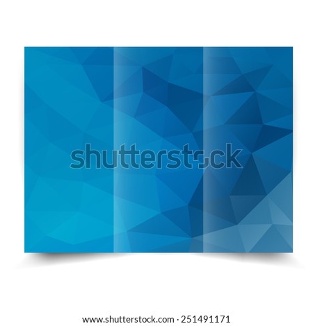 Blue tri-fold brochure design template with abstract geometric background. Tri-Fold Mock up and back Brochure Design with triangles. Design illustration
