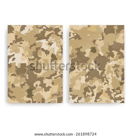 Flyer design templates. Set of beige military A4 brochure design templates with abstract camouflage uniform backgrounds.
