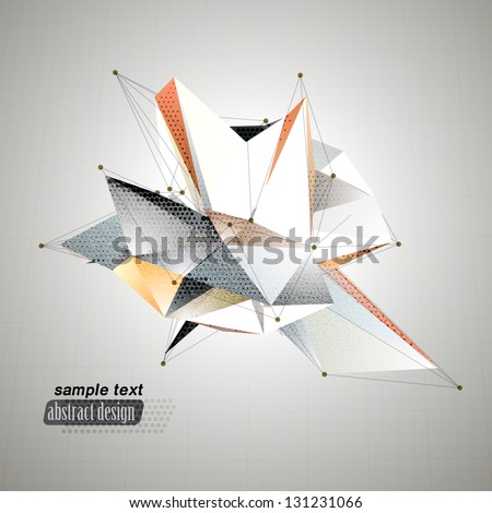 Abstract 3D triangles vector geometric background. Lines connected with dots, low polygon design, inspirited by origami.