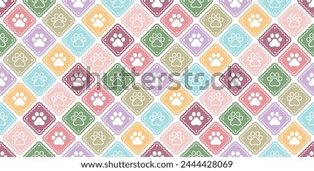 dog paw seamless pattern cat footprint vector checked diamond pet puppy kitten cartoon doodle christmas reteo tile background gift wrapping paper repeat wallpaper illustration scarf isolated design