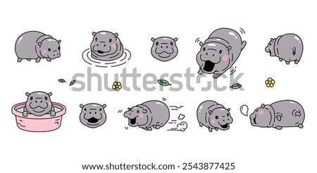 Baby Hippo pygmy hippo icon vector hippopotamuses zoo pet animal cartoon character logo symbol illustration clip art isolated design