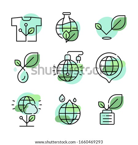 Green ecological concepts. Set of nine icons about nature, energy and Earth resources. Vector file.