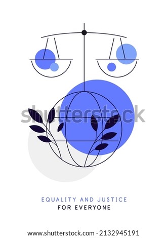 Libra on a globe. Equality and justice for everyone. Poster, banner. Modern flat illustration. Vector file.