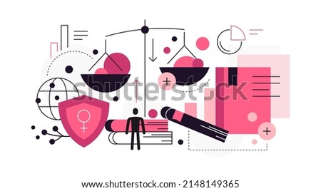 Gender equality. Female rights and laws. Modern flat illustration. Horizontal web banner. Vector file.