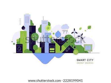 Smart city and alternative energy sources. Modern flat illustration. Vector file.