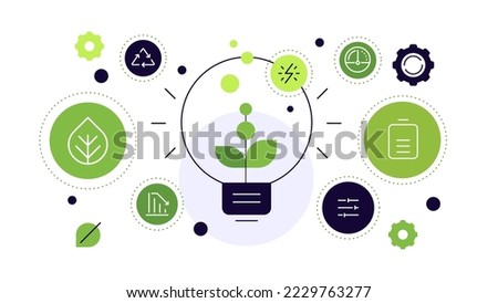 Innovations. Green alternative energy searching. Eco-friendly living concept. Infographic slide. Vector file.