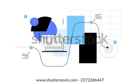 Charts, diagrams and timeline. Big data and high tech concept. Simple flat and line art illustration. Vector file.
