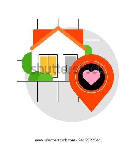 Home on map. House with map pin. Favorite place. Address concept. Simple flat illustration. Vector file.