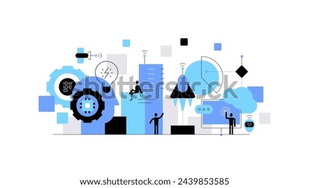 High tech. Digital age. Modern technologies and innovations. Flat illustration, infographic element. Vector file.