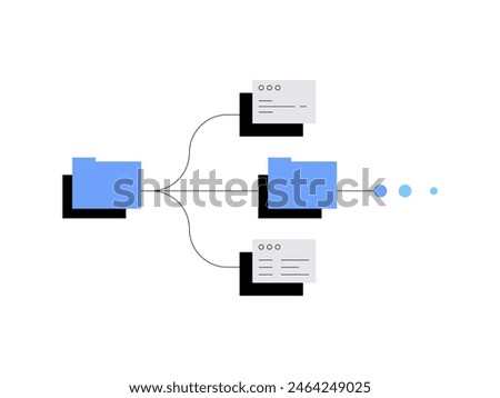 Folders and files. File system and hierarchy. Flowchart, scheme illustration. Vector file.