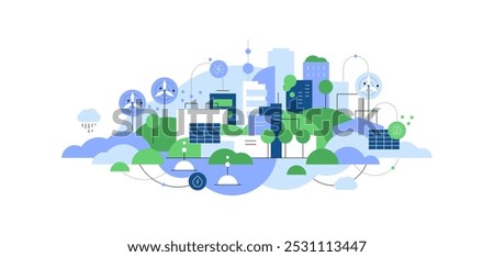 Green city. City and nature ecosystem. Sustainable development. Vector file.