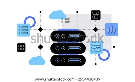 Server and data processes. Abstract infographic scheme. Flat illustration. Vector file.