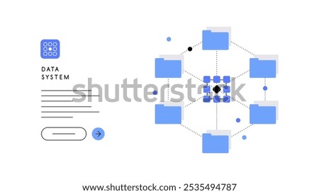 Data systematization. Data science. Web banner, presentation slide. Flat graphics. Vector file.