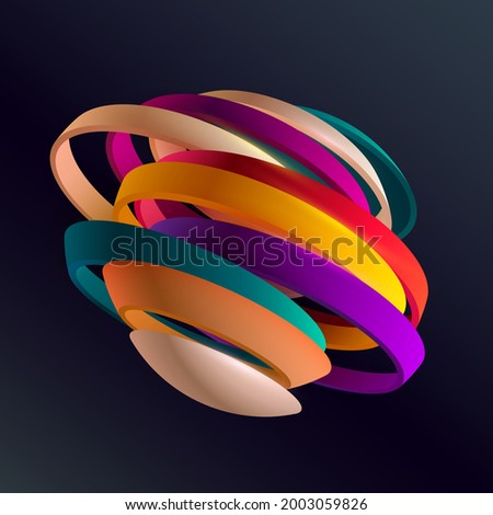 Colorful 3D rings on dark background. Abstract geometric shape.