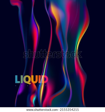 Abstract liquid holographic shape. Colorful fluid design elements on dark background.