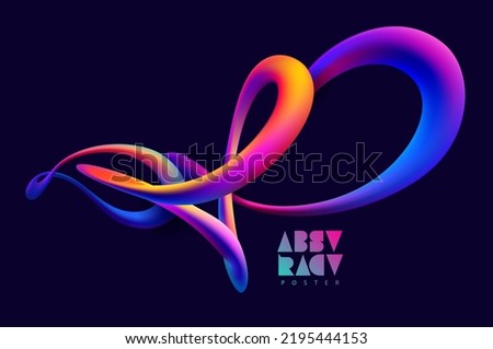  3D colorful twisted circle. Liquid geometric shapes. Abstract vector design element