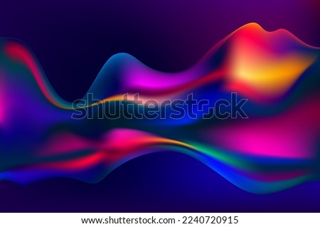 Abstract liquid holographic shape. Colorful fluid design elements on dark background. Vector 3D background.